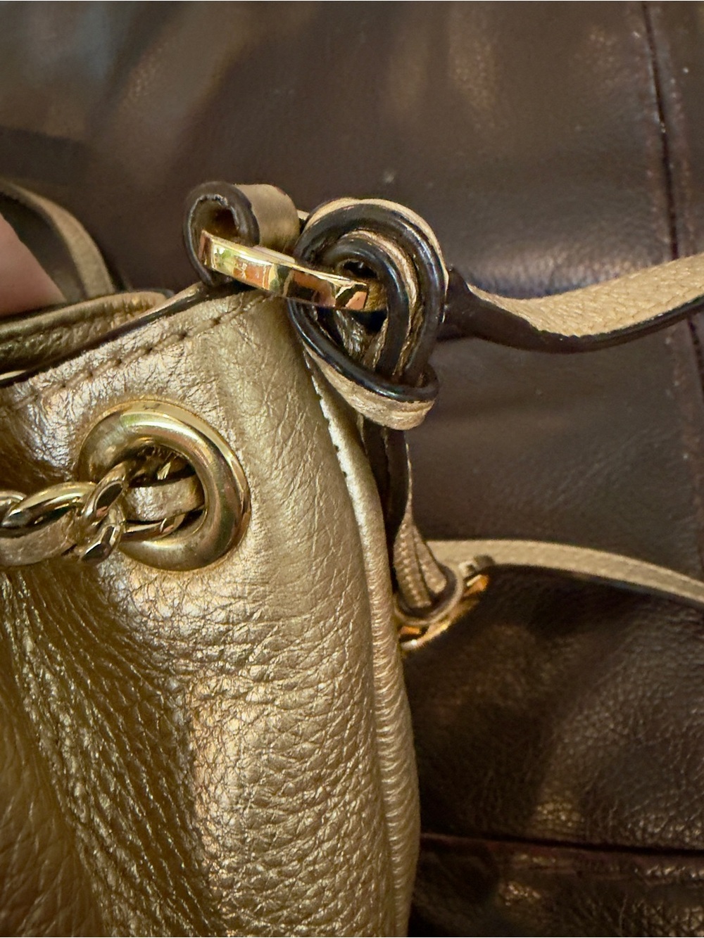 Mini Michael Kors Metallic Gold Leather Bucket Crossbody Bag “Frankie” w/Dusty - Picture 7 of 11